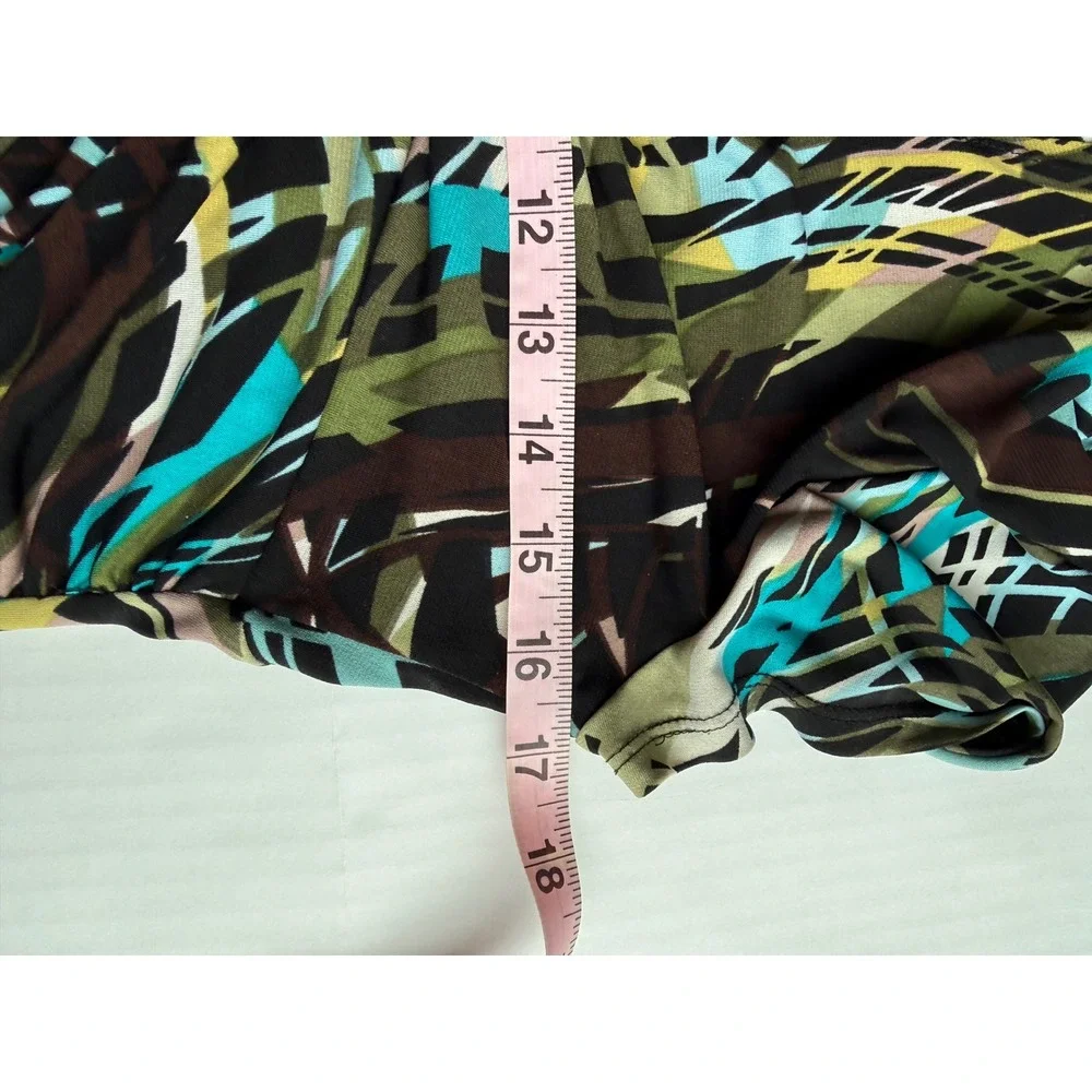 Serenade New York Abstract Print Midi Dress Cap Sleeve Keyhole Neck Green Small